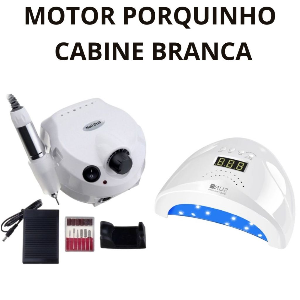 Kit Unhas Profissional Manicure com Cabine Sun + Lixadeira Porquinho 50 Mil /45 Mil RPM ou Só Motor Porquinho