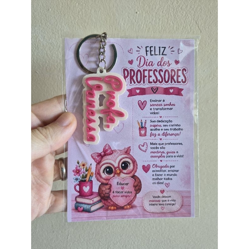 Chaveiro Personalizado 3D Nome Dia Dos Professores Lembrancinha Presente Especial Com Card Embalado