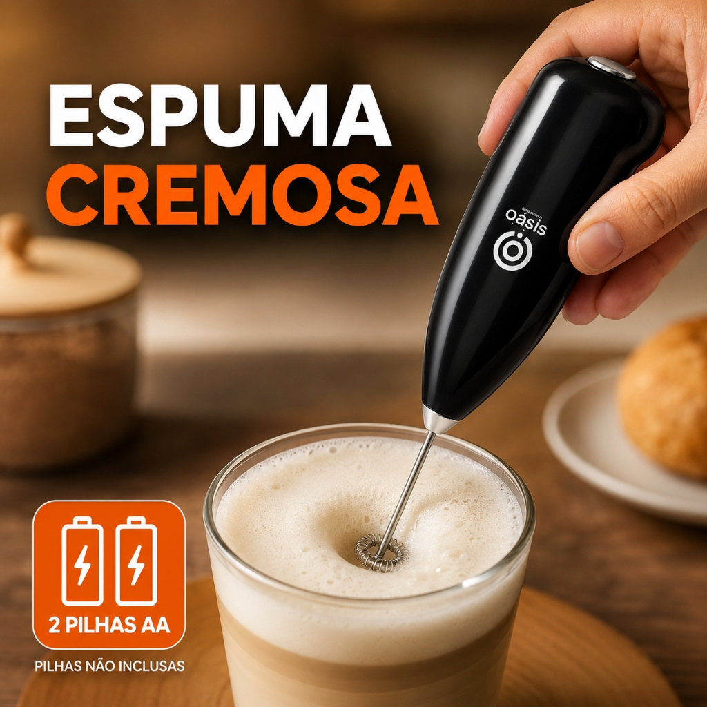 Mini Mixer Elétrico Batedor de Ovos e Espumador de Leite 3 Velocidades Inox a Pilha