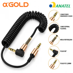 Cabo de Áudio Auxiliar P2 x P2 Espiral A'Gold 1,8m