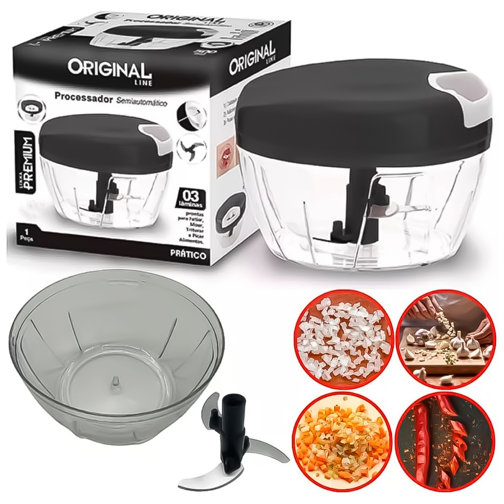 Mini Processador Manual De Alimentos De 170- 500ml Triturador Com 3 Lâminas Super Resistente