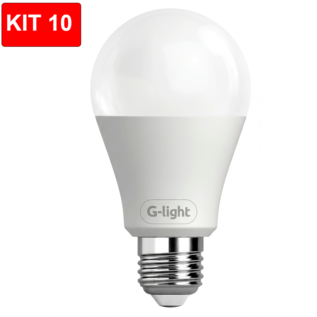 Kit Jogo 10 Lâmpadas LED Bulbo 6,5W E27 6500K Luz Branca Bivolt G-Light Iluminação Casa