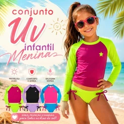 Conjunto UV e Camiseta UV 50+ Infantil Juvenil Menina | Proteção Solar | Moda Praia | Biquíni Infantil