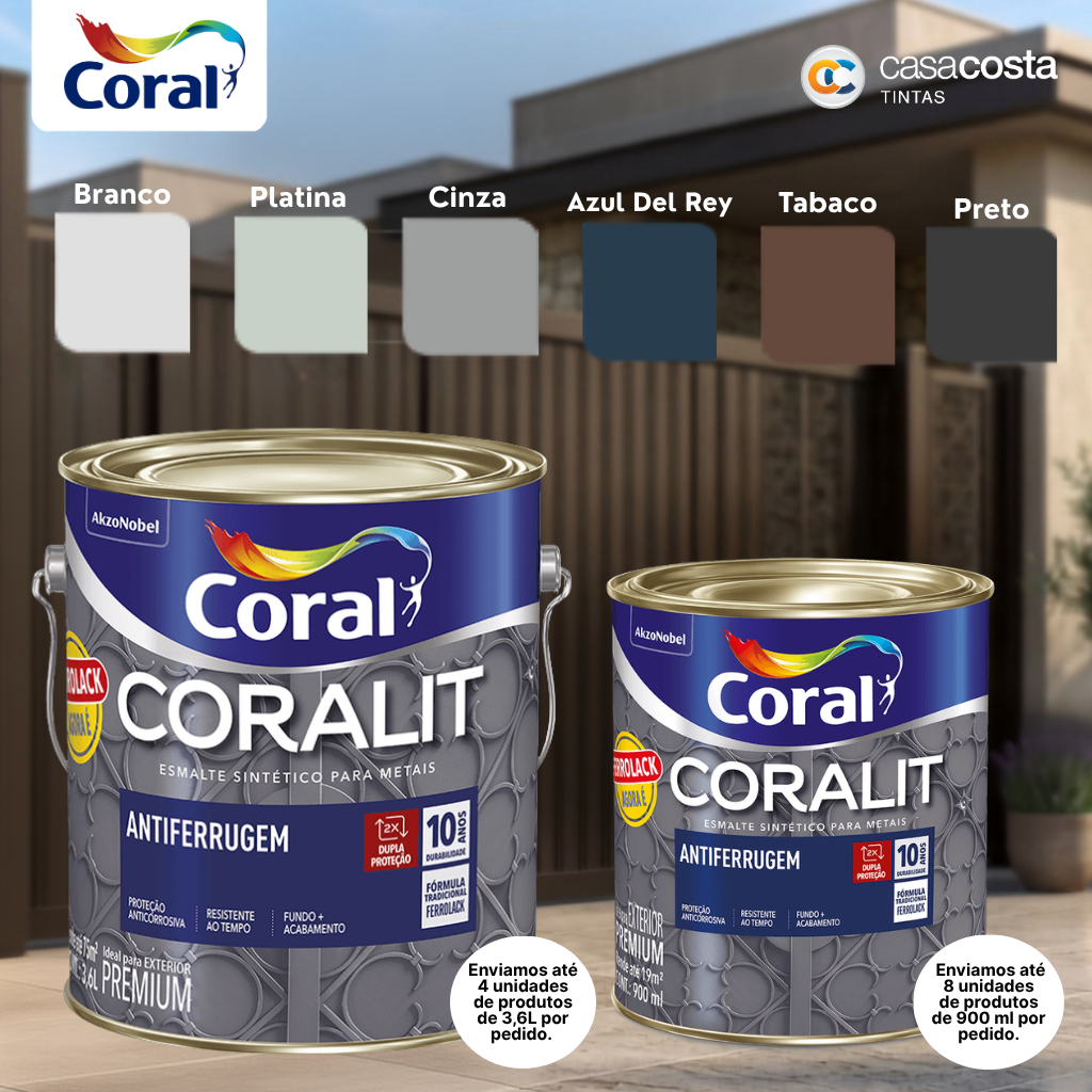 Tinta Esmalte Ferrolack Antiferrugem Coralit 3,6L e 900ml - Cores