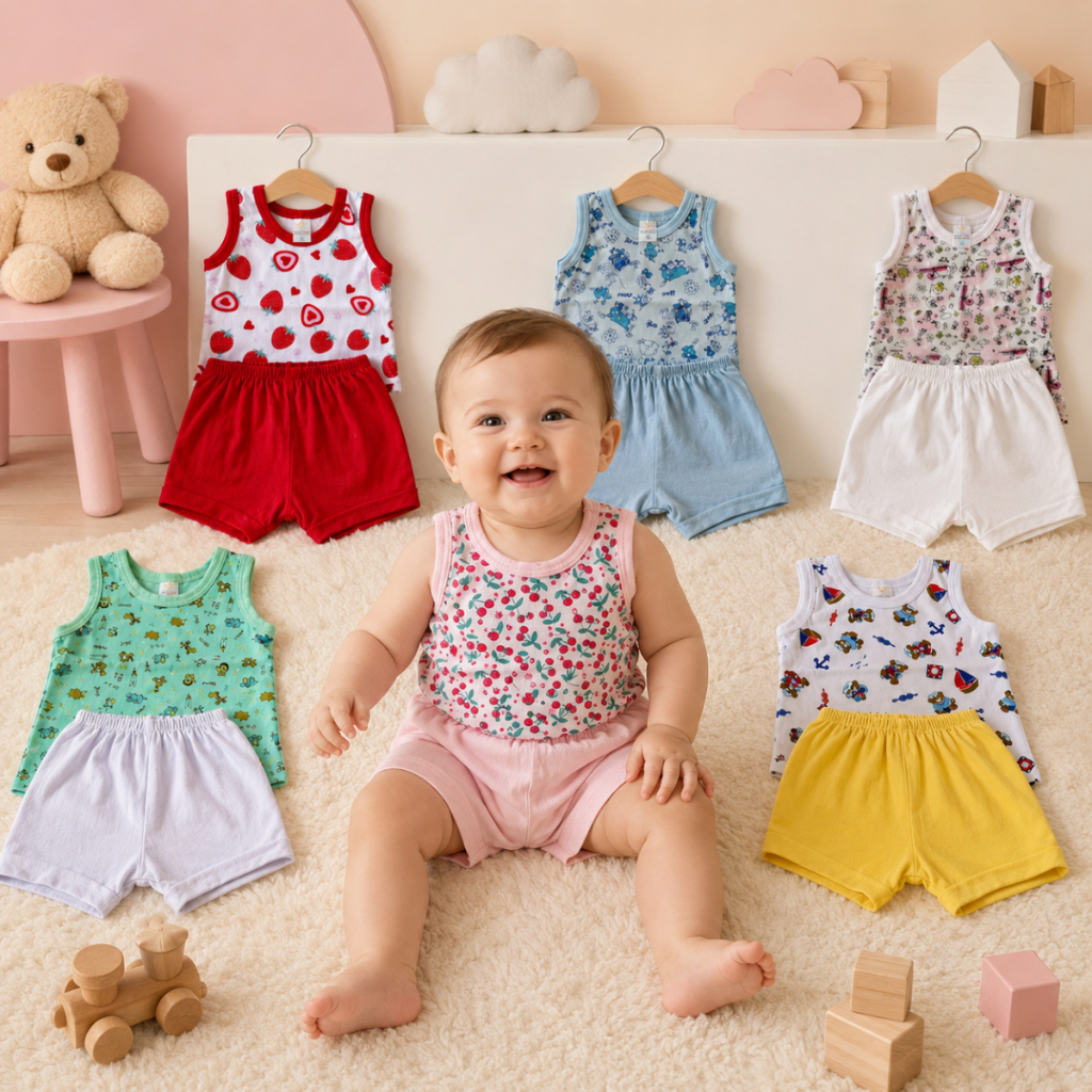Conjunto Bebê Infantil Regata Short Tapa Fralda Blusinha Regatinha 100% Algodão Sortido Menino Menina Confortavel