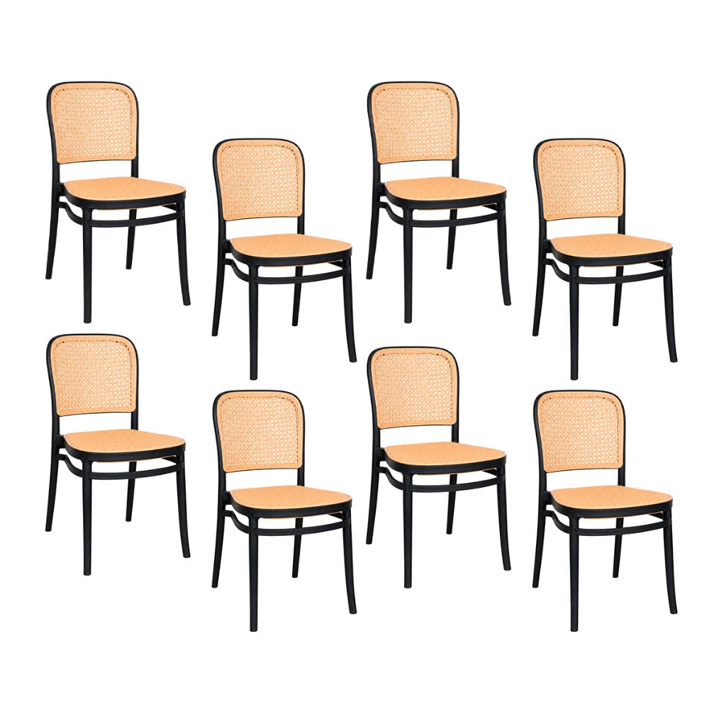 Kit 8 Cadeiras Roma em Polipropileno para Sala de Jantar e Cozinha Design Moderno Preta Suporta até 120kg