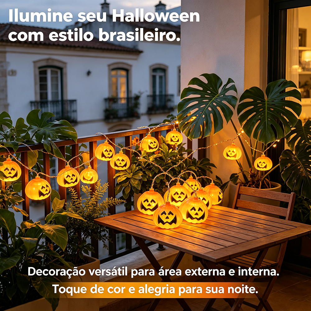 Pisca-Pisca LED Halloween Abóbora Fantasma Caveira Aranha Morcego Luz Decorativa ao Ar Livre KL-200