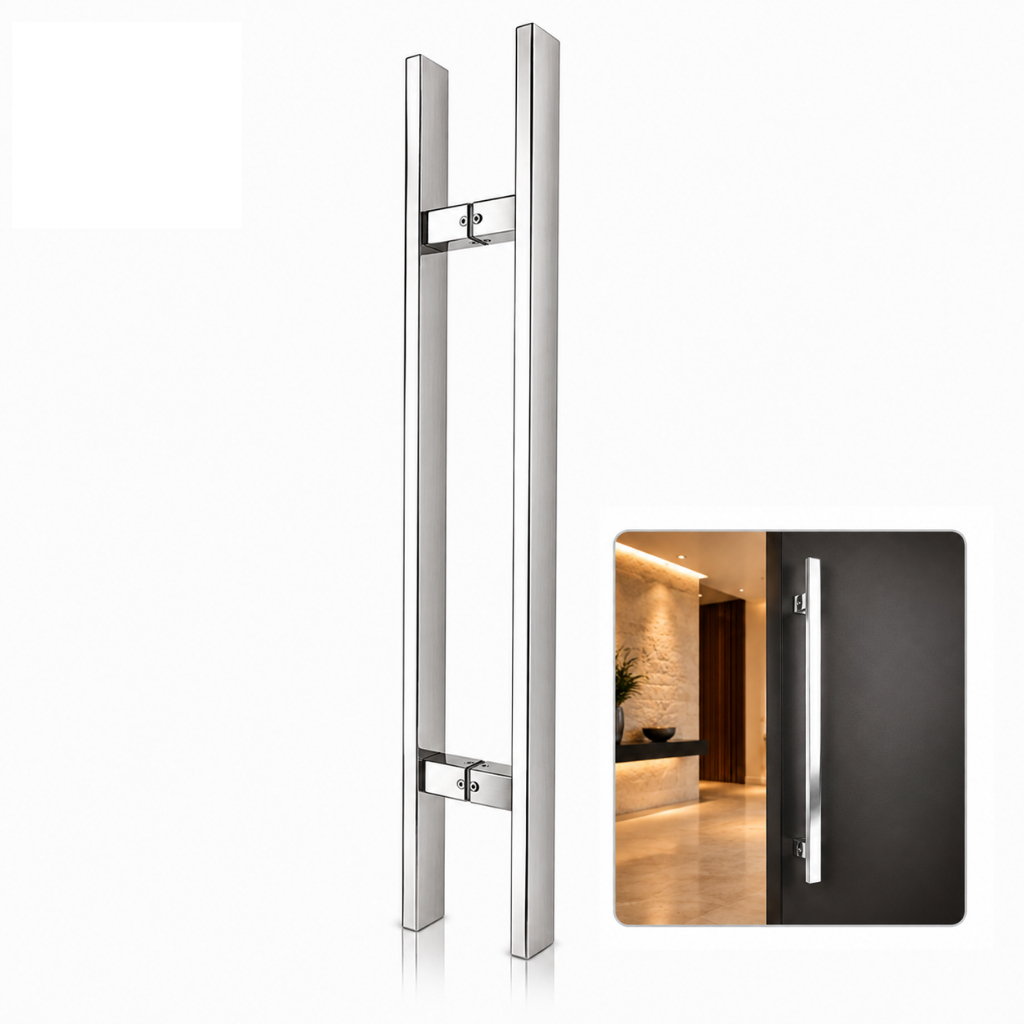 Puxador Inox 60 cm Duplo Polido Alto Brilho para Porta de Madeira Vidro Alumínio Ferro Pivotante
