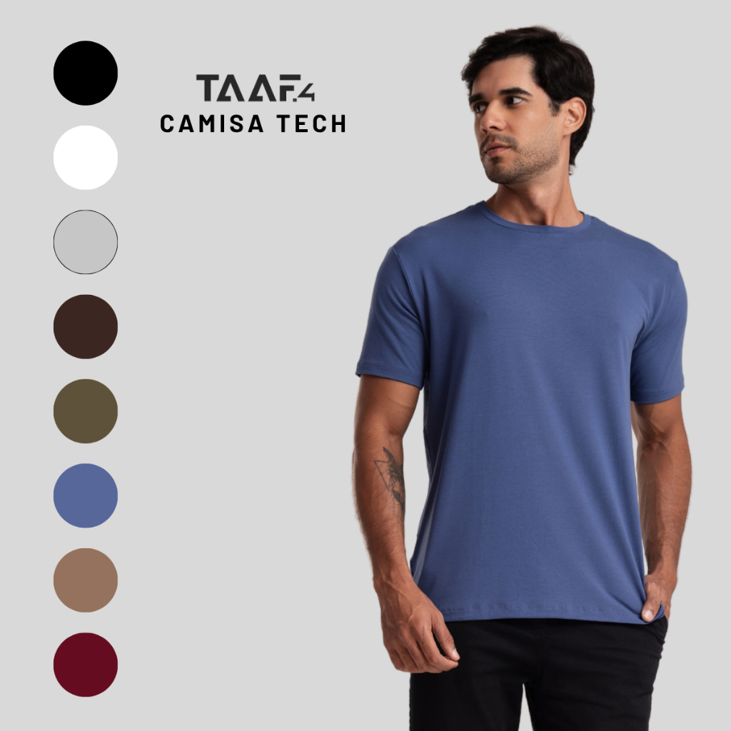 Camiseta Masculina Tech Anti Odor Gola Careca Modal Não Amassa Controle Térmico Treino Casual Dia a Dia Modal Academia