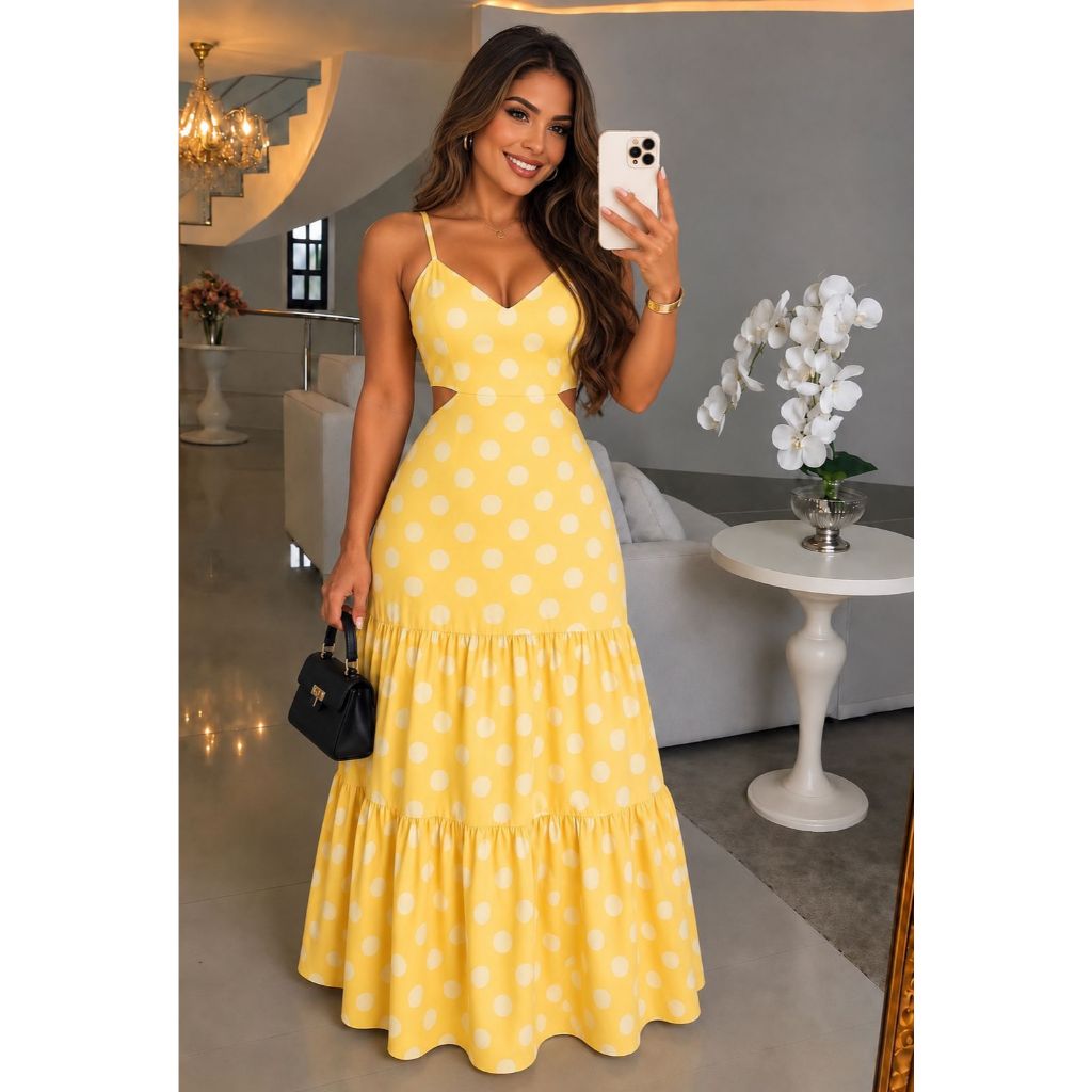Vestido Longo Bella Duna com Forro e Zíper nas Costas