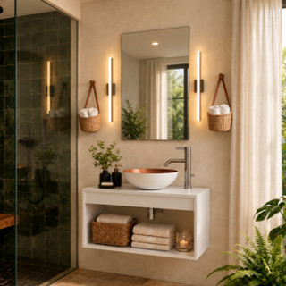 Kit Lavabo Gabinete 64cm com Cuba e Espelho Moderno