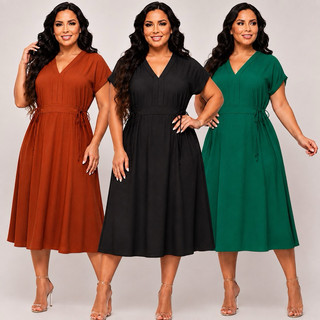 Vestido Midi Feminino Tecido Dunas Soltinho Leve Confortável Elegante Casual Verão Ajuste Lateral Fresco
