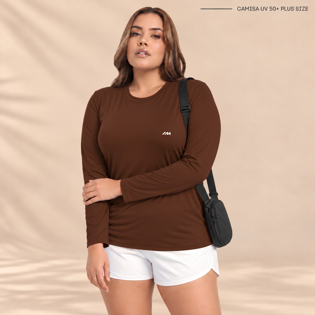 Camisa UV 50+ Feminina Plus Size Manga Longa Segunda Pele Térmica Malha Fria G1 ao G5 Praia Piscina