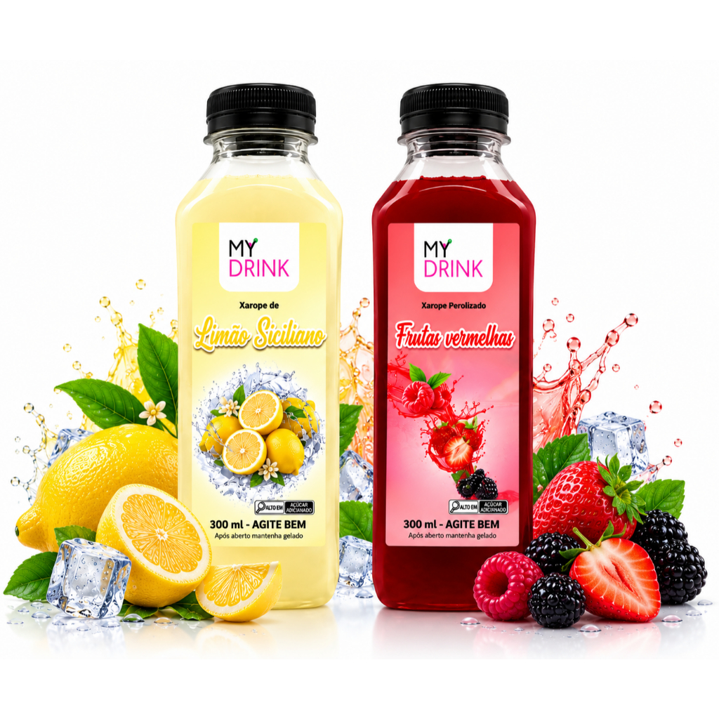 Kit 2 Xaropes Xarope Soda Italiana, Gin Tônica e Coquetéis Caipirinha Agua Saborizada Drinks 300ml My Drink
