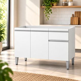 Balcão Gabinete para Pia 1 Metro 3 Portas 1 Gaveta sem Tampo Branco Compacto  - TrialMoveis