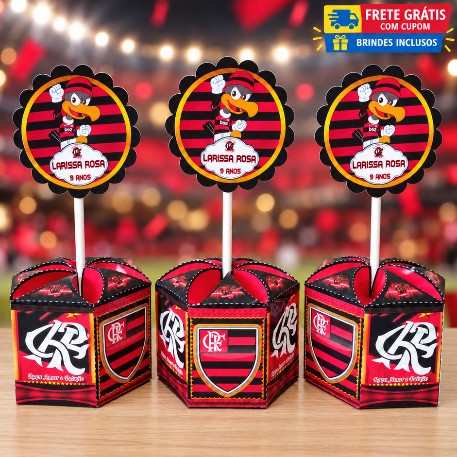 Caixa Sextavada - Centro de Mesa - Lembrancinha Personalizada TEMA: Flamengo - Envio Rápido