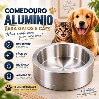 Comedouro Bebedouro de Alumínio Polido Pote de Ração Água Cães Gatos Pitbull Rottweiler Doberman Pastor Alemão Labrador