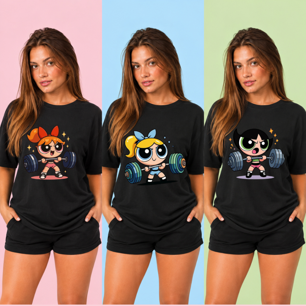 Tshirt Feminina Camiseta meninas super poderosas Academia gym fitness Blusa 100% algodão confortável Oversized