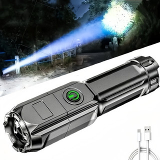 Lanterna Tática Potente Recarregável USB Led Luz Forte Com Zoom Direcional Resistente A Água