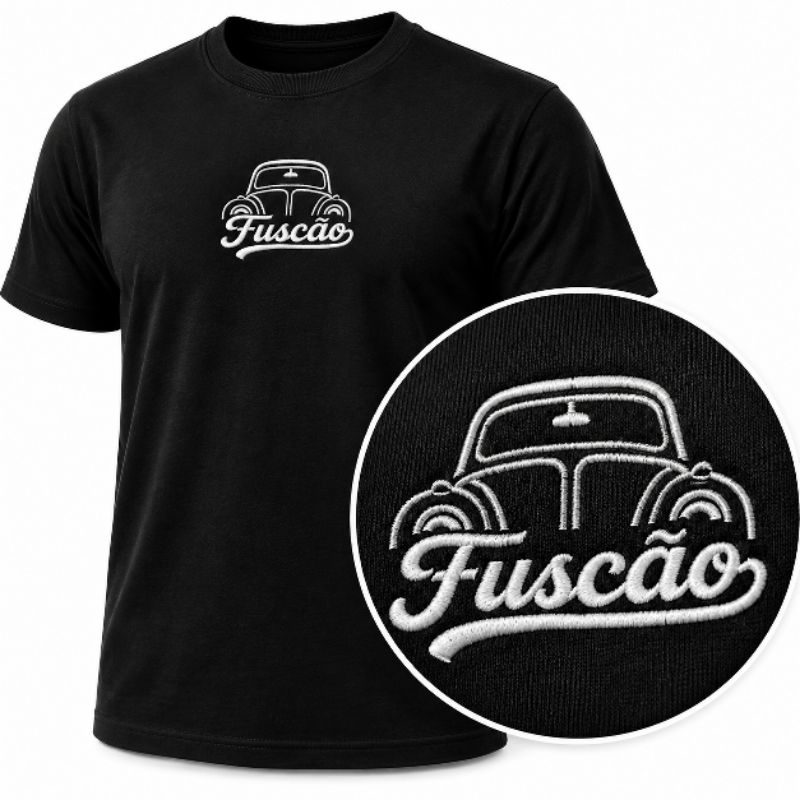Camiseta fusca 100% algodão Bordada Vintage blusa Masculina Retro Old School Carro Antigo Clássica Automotiva