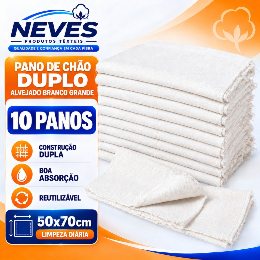 Pano De Limpeza Tipo Saco 50x72cm - Kit Com 10un Branco