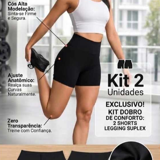 Kit 2 Shorts Feminino Fitness cós alto Zero Transparência, treino academia, corrida, suplex confortável