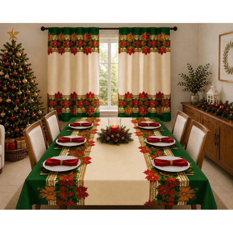 Toalha de Mesa Natal + Cortina Natal 4 6 8 lugares Retamgular — imagem 1