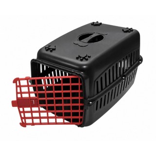 caixa de transporte para cachorro gato coelho reforçada top qualidade preta porta vermelha