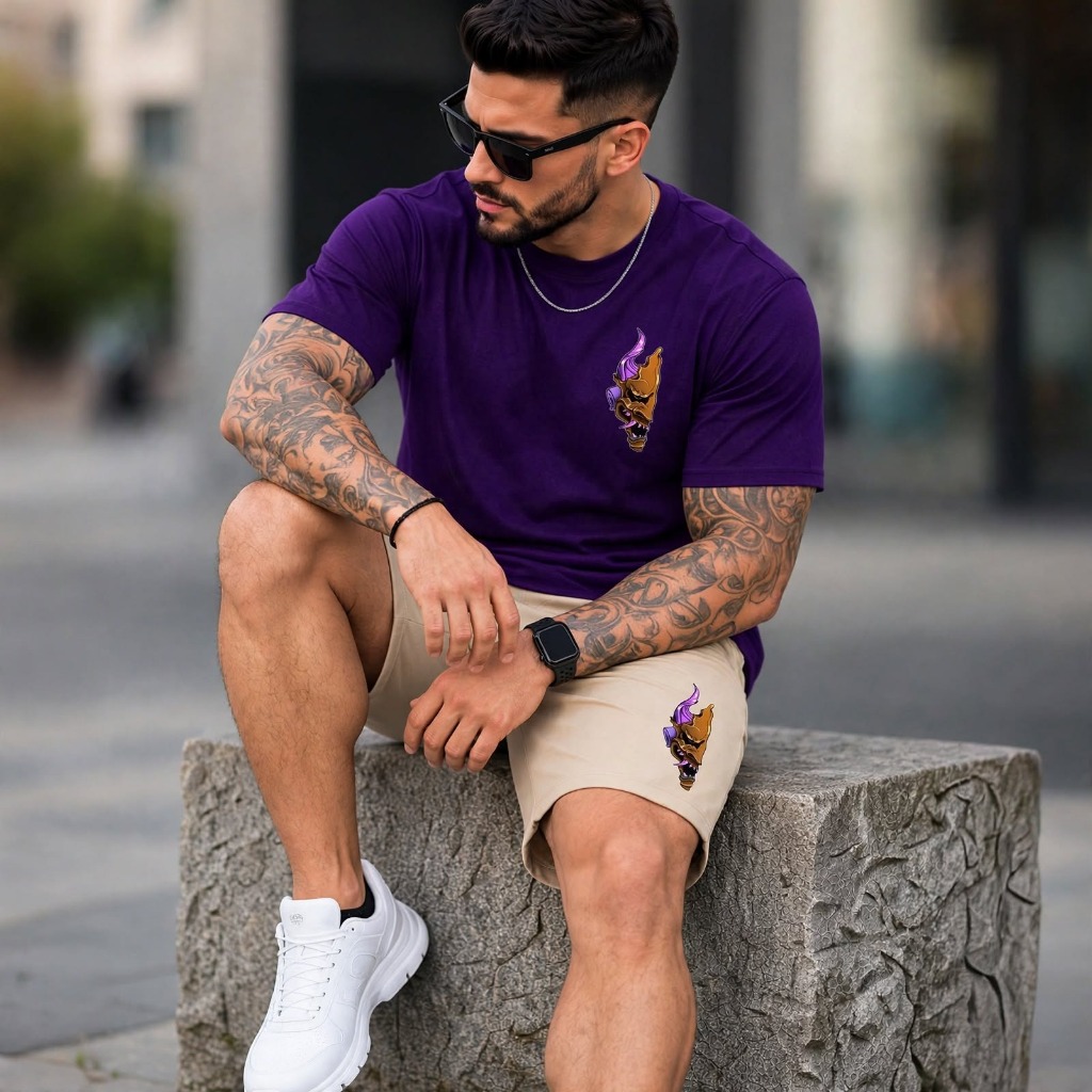 Conjunto Camiseta Masculina + Short Tactel Mauricinho Estilo Verão Estampado Premium Casual Confortavel