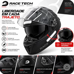 Capacete Race Tech Volt Monocolor Preto Fosco Fechado Com Óculos Solar + Narigueira Original Novo