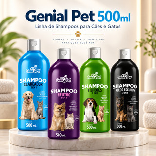 Shampoo e Condicionador Genial Pet 500ml E Pet Clean 700ml Cachorro e Gato- Uso Veterinário Neutro, Coco, Natural