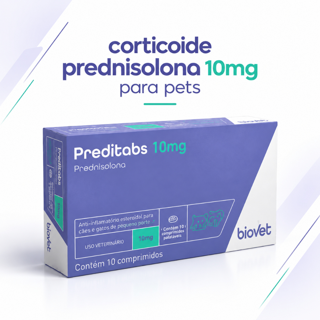 Preditabs 10mg Prednisolona Biovet Anti-inflamatório Corticoide para Cães e Gatos 10 Comprimidos Palatáveis Envio Rápido