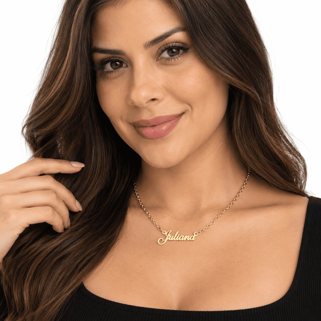 Colar De Nome Personalizado Dourado Folheado a Ouro 18k Corrente Elo Português