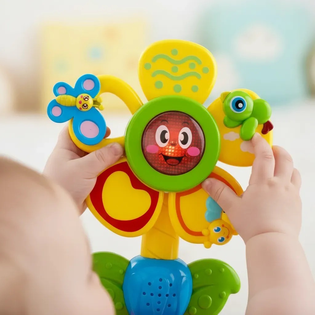 Brinquedo Musical Flor do Bebê Luz Som Ventosa Giratório Multicolorido Interativo Zoop Toys