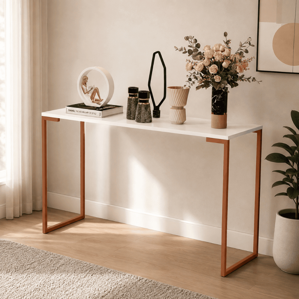 Escrivaninha Industrial 90cm Mesa de Computador Tampo MDP Pes Metal Bronze
