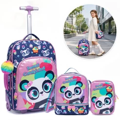 Conjunto Mochila Rodinhas Feminina com Lancheira e Estojo Infantil