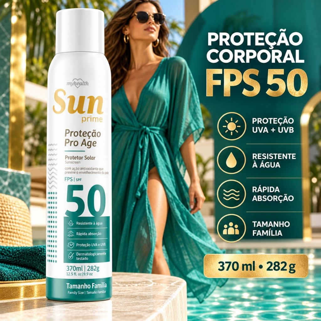 Protetor Solar FPS 50 370ml Tamanho Família My Health Sun Prime Embalagem Econômica Proteção Diária