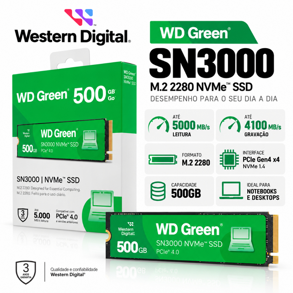SSD M.2 500GB WD GREEN SN3000 2280 NVME PCIE GEN4.0…