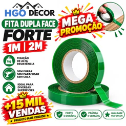 Rolo Fita dupla face 12mmX2M Extra forte - Cabeceira - Ripado - Quadros - PVC - Espelho Fixa Tudo