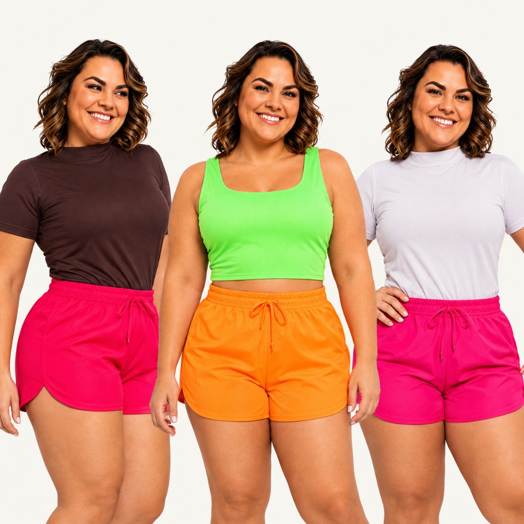 Kit 3 Shorts Femininos Tactel Cós Elástico Secagem Rápida Academia Praia Piscina Corrida Fitness P ao GG