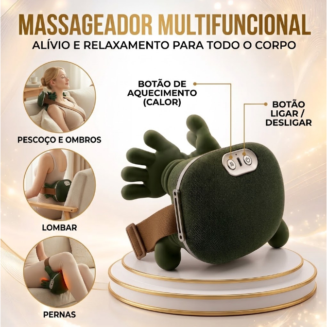 Massageador Elétrico de Pescoço e Ombros AM-136 4D com Aquecimento, Luz Vermelha, 3 Modos e Recarregável USB-C