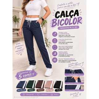 Calça Feminina Bicolor, Calça Moletinho, Calça Elegante Estilosa