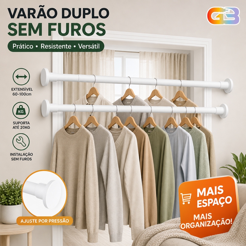 Varão Extensivo Ajustável Para Cortina de Box Banheiro Suporte Extensor Sem Furadeira em Aço Inox SSG