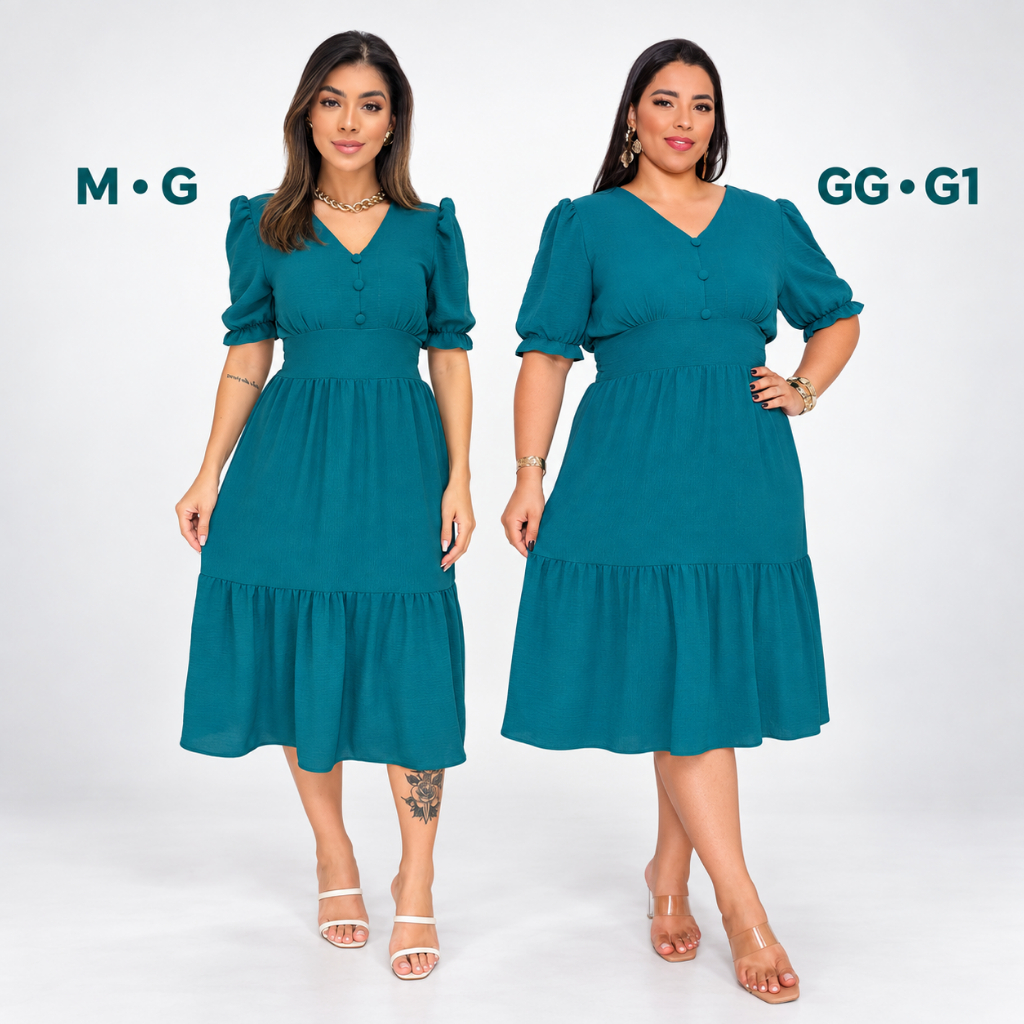 Vestido midi duna liso - Vestido feminino Moda evangélica -M,G,GG,G1
