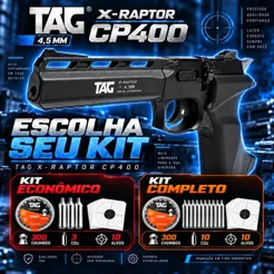 Pistola CO2 TAG Raptor CP400 4,5mm Kit 3 CO2 + 250 Chumbinhos