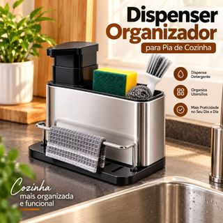 Organizador de Pia 3 em 1 Aço Inox com Dispenser de Detergente Porta Esponja Suporte para…