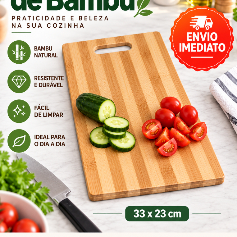 [PRONTA ENTREGA] Tábua De Carne E Corte Em Bambu Premium 33x23 Ecológica Higiênica Resistente Para Churrasco E Cozinha