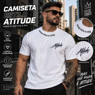 CAMISETA MASCULINA ATITUDE 100% ALGODÃO ESTAMPADA GOLA REDONDA REFORÇADA CONFORTÁVEL ESTILO CASUAL