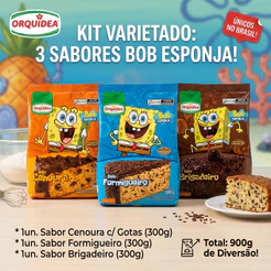 Kit 3 Sabores Mistura Para Bolo Bob Esponja Orquídea 900g