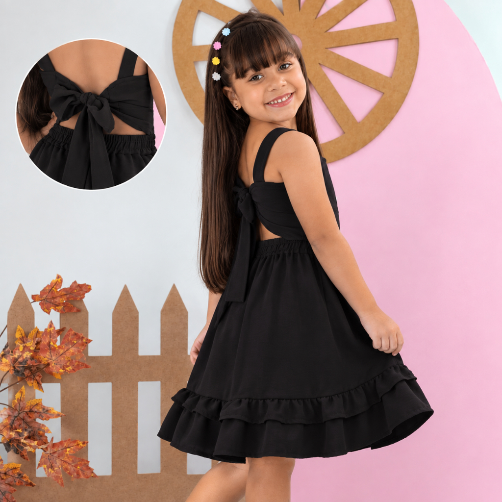 Vestido Infantil Feminino Princesa com Babado e Amarração nas Costas para Festa Aniversário Menina 2-8 — imagem 2 de 2